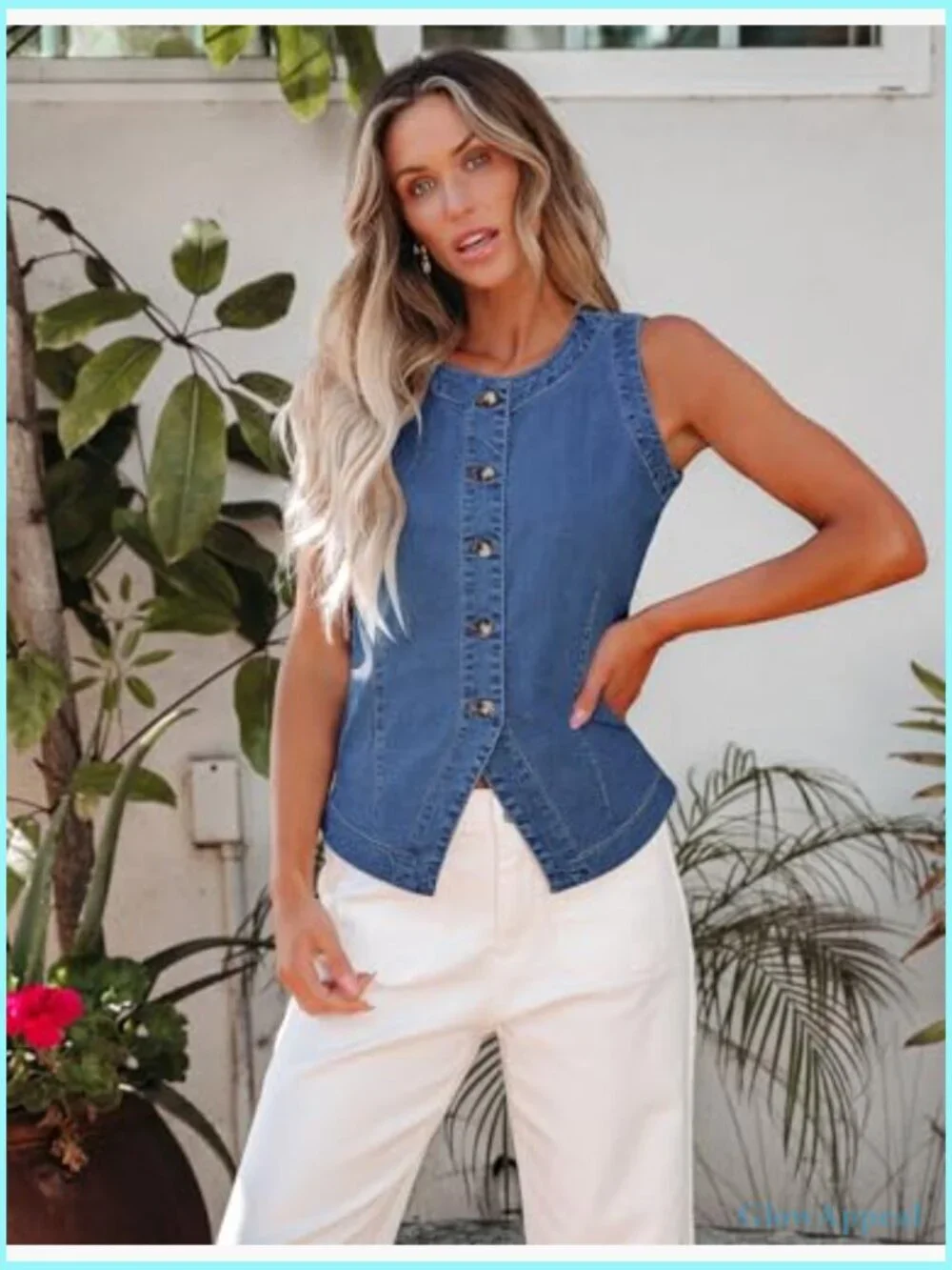 Sleeveless Denim Vest Button Down Crewneck Casual Western Waistcoat Stretchy
